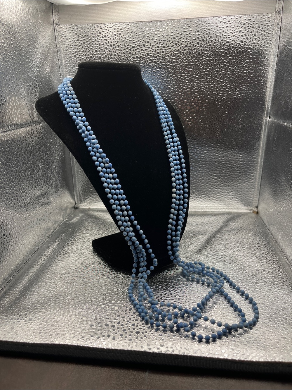 Elegant Light Blue Beaded Long Necklace
